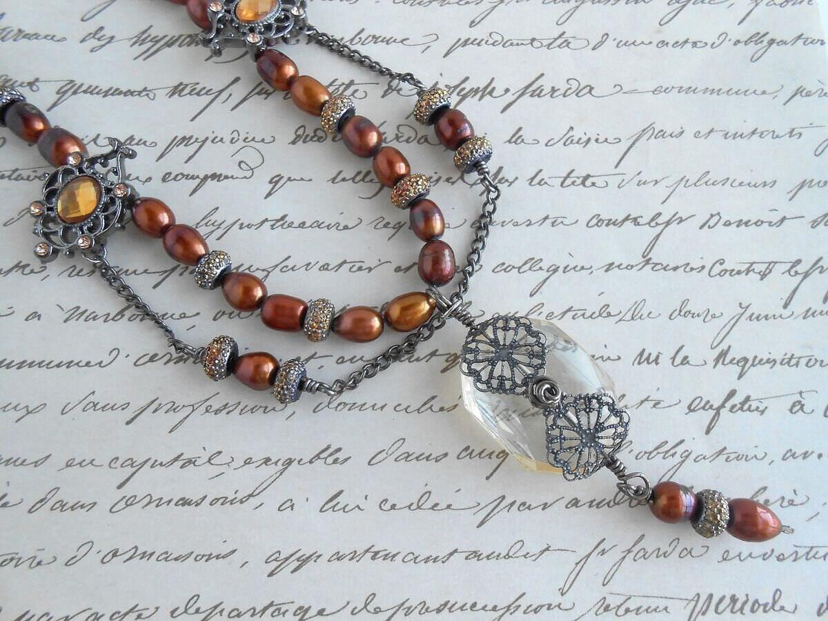Victorian Style Crystal and Pearl Copper Necklace – Carleh's Creations